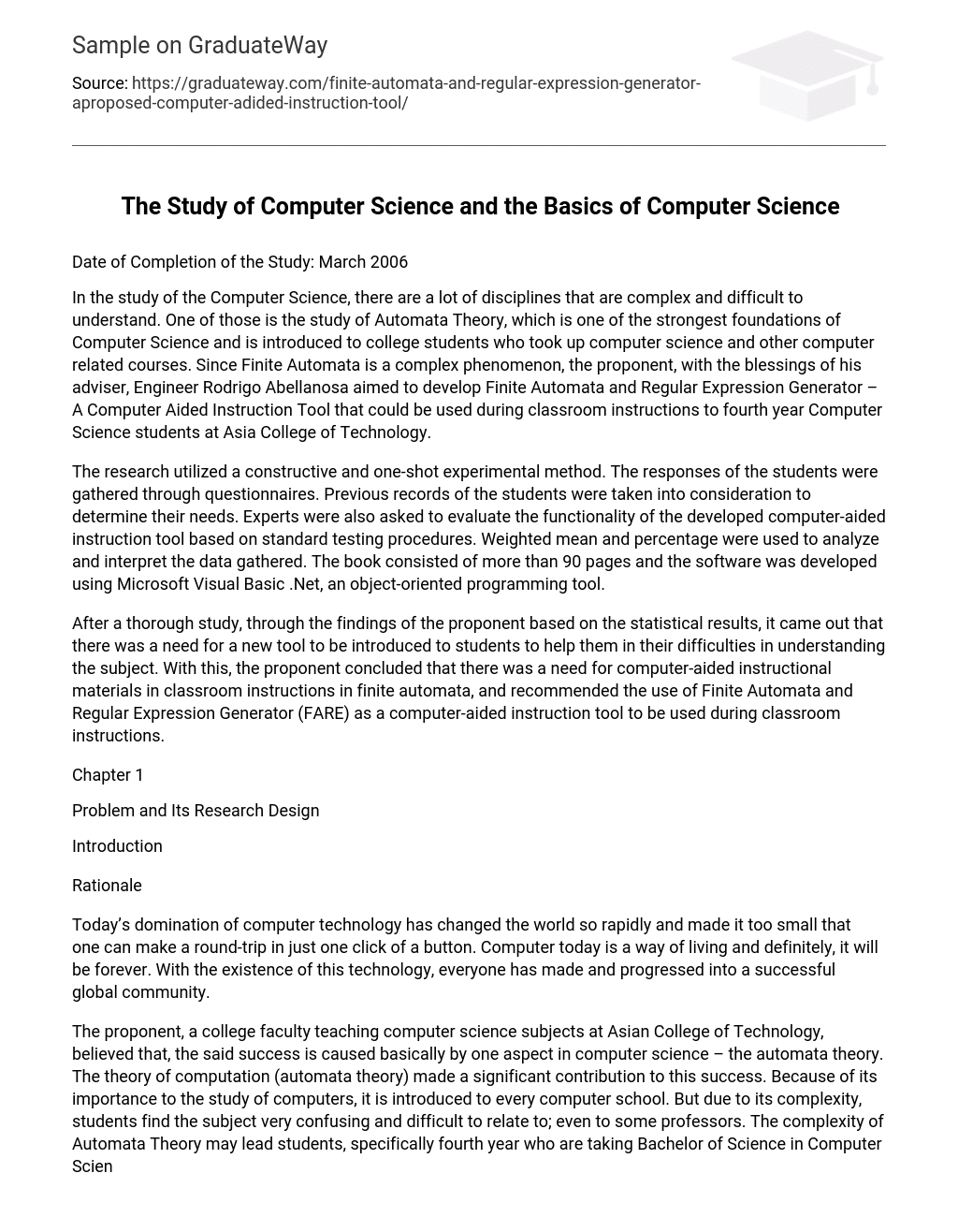 The Study of Computer Science and the Basics of Computer Science