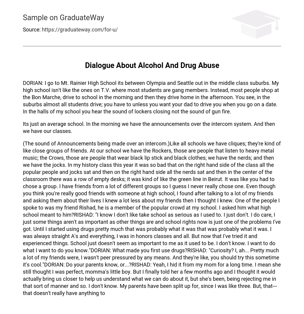 Dialogue About Alcohol And Drug Abuse