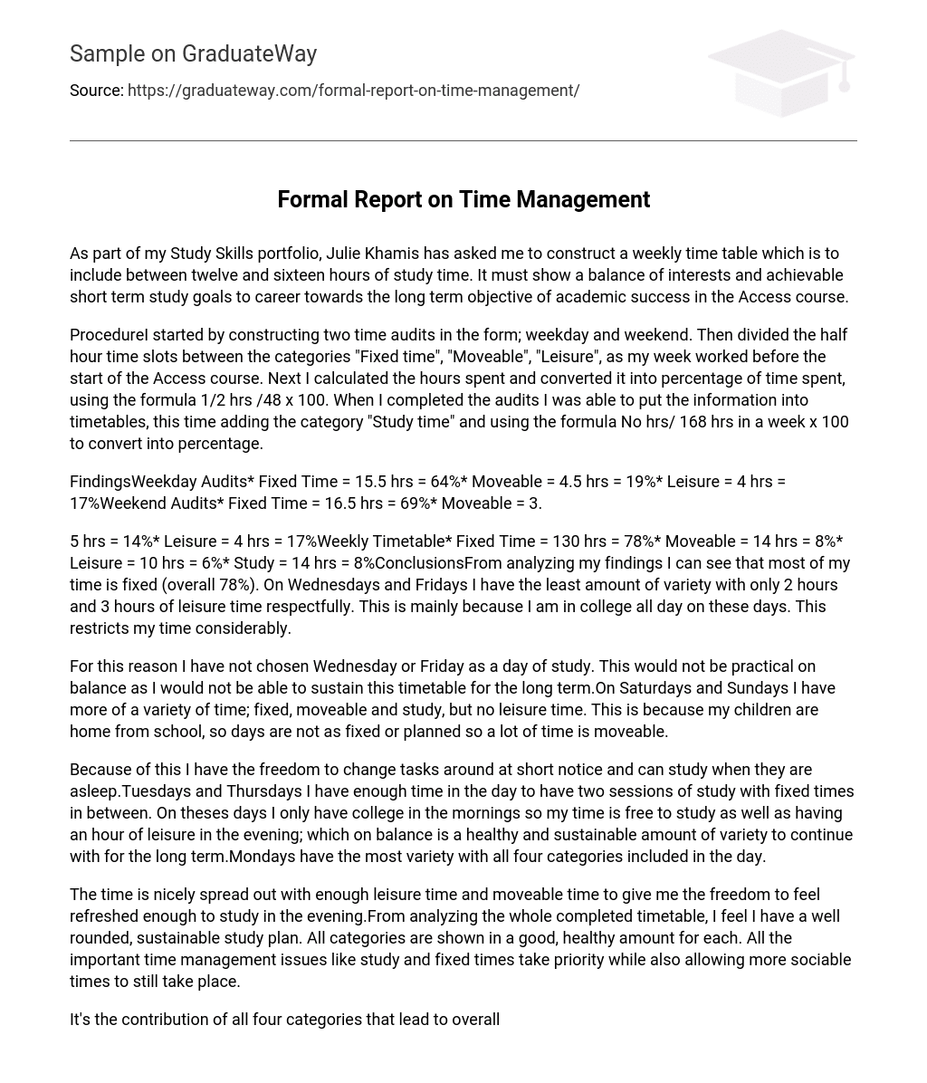 Formal Report on Time Management