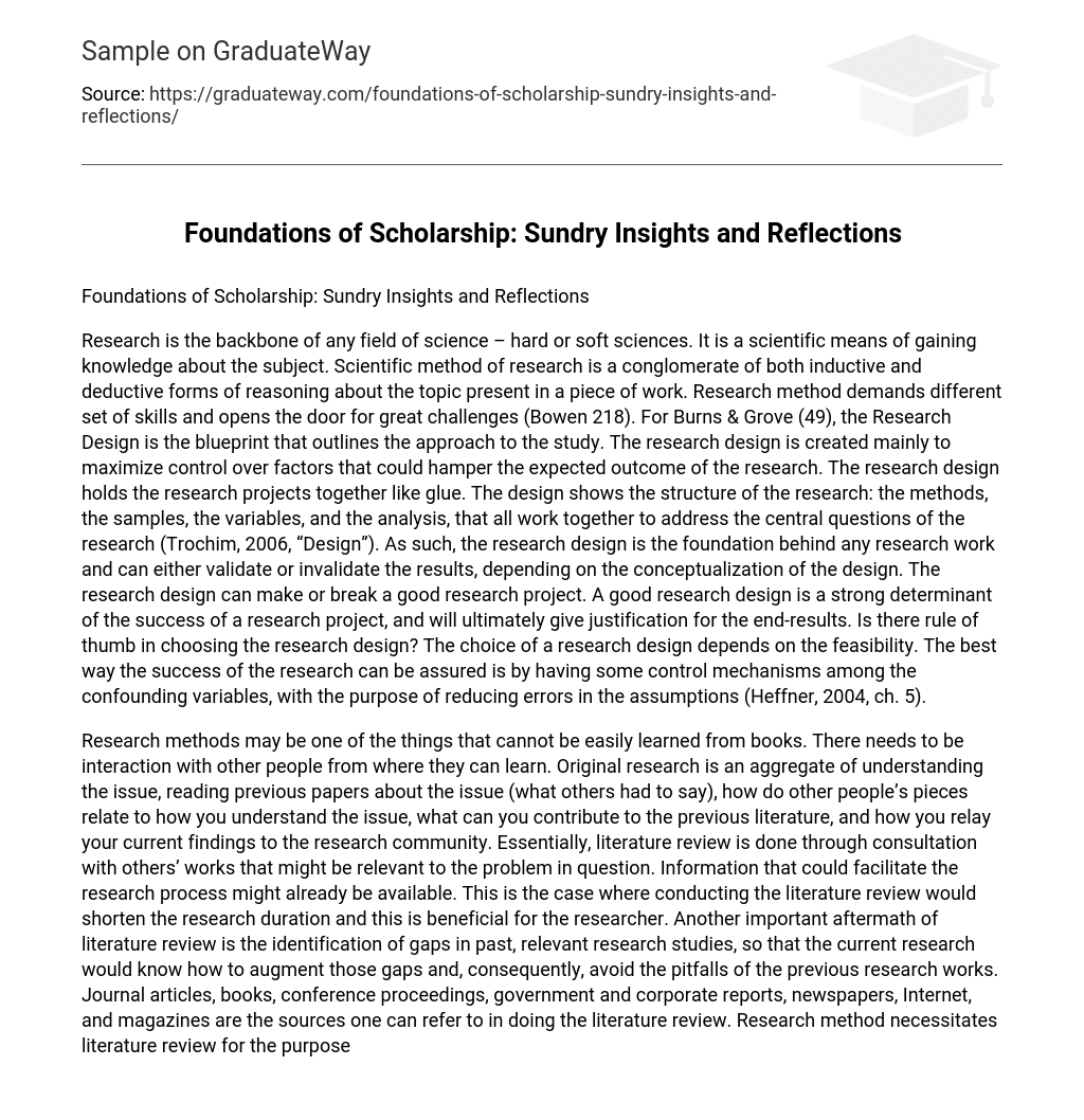 Foundations of Scholarship: Sundry Insights and Reflections