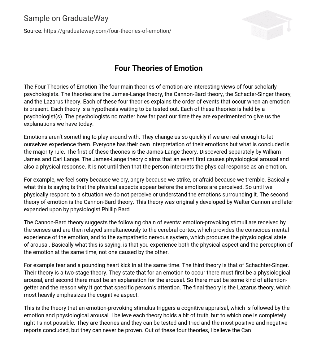  The Four Main Theories Of Emotion Essay Example GraduateWay
