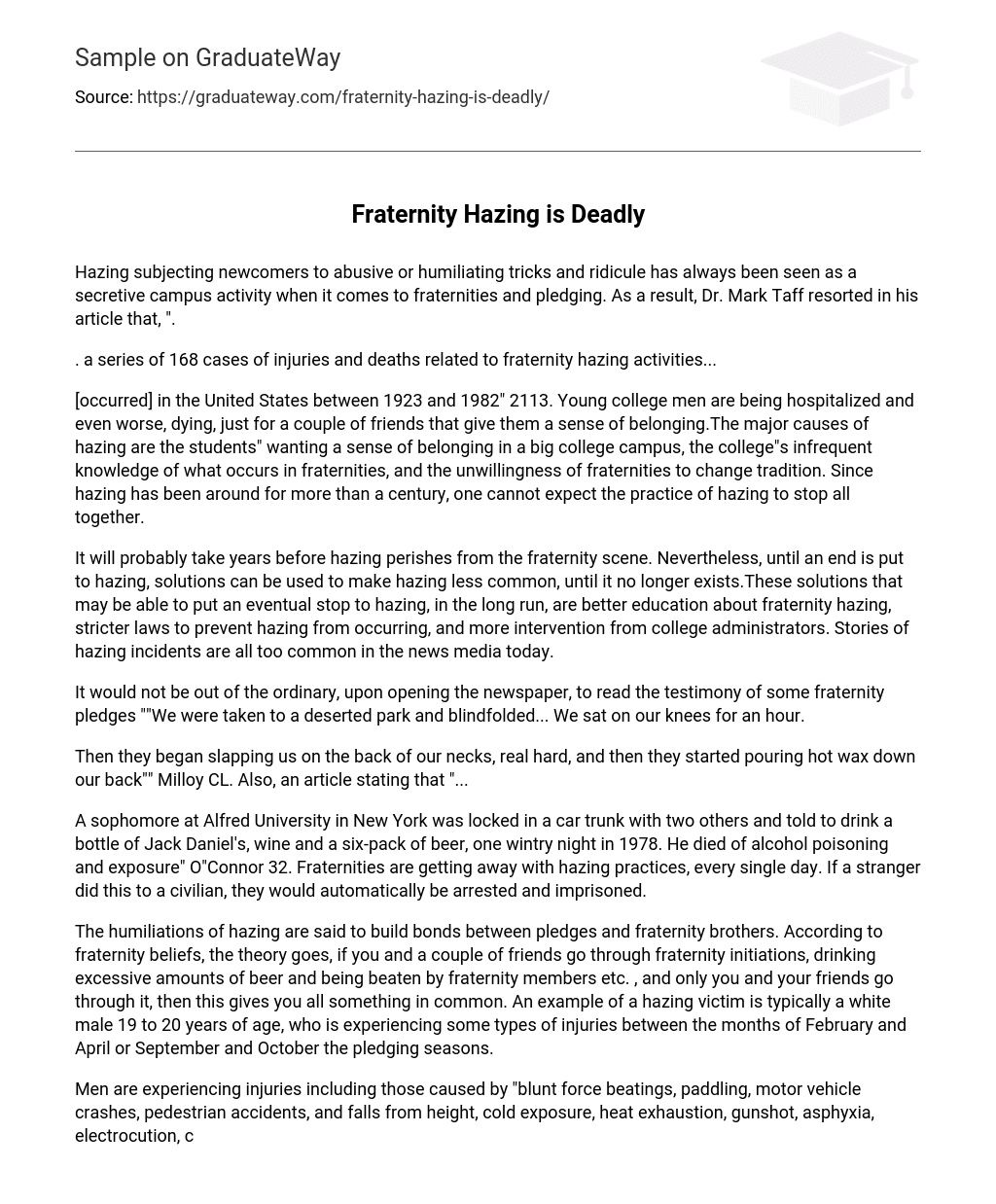 argumentative essay about fraternity hazing