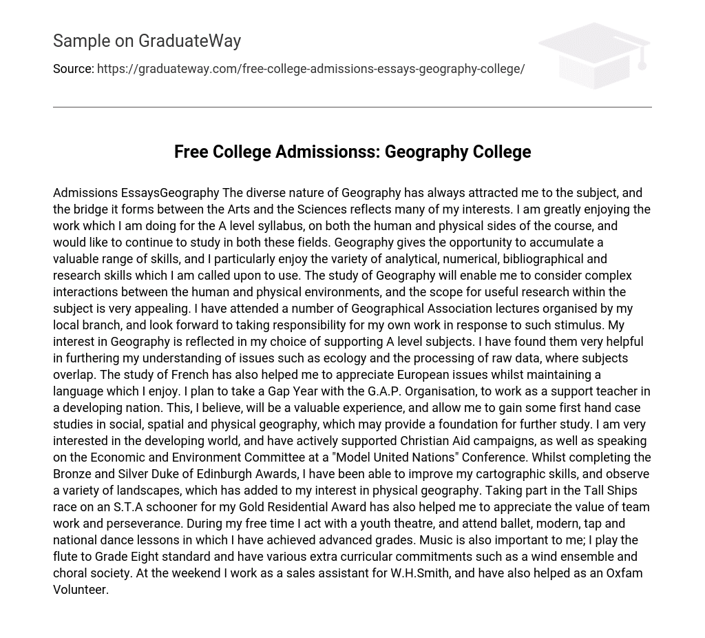 Free College Admissionss: Geography College