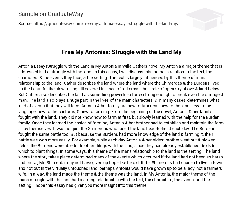 Free My Antonias: Struggle with the Land My