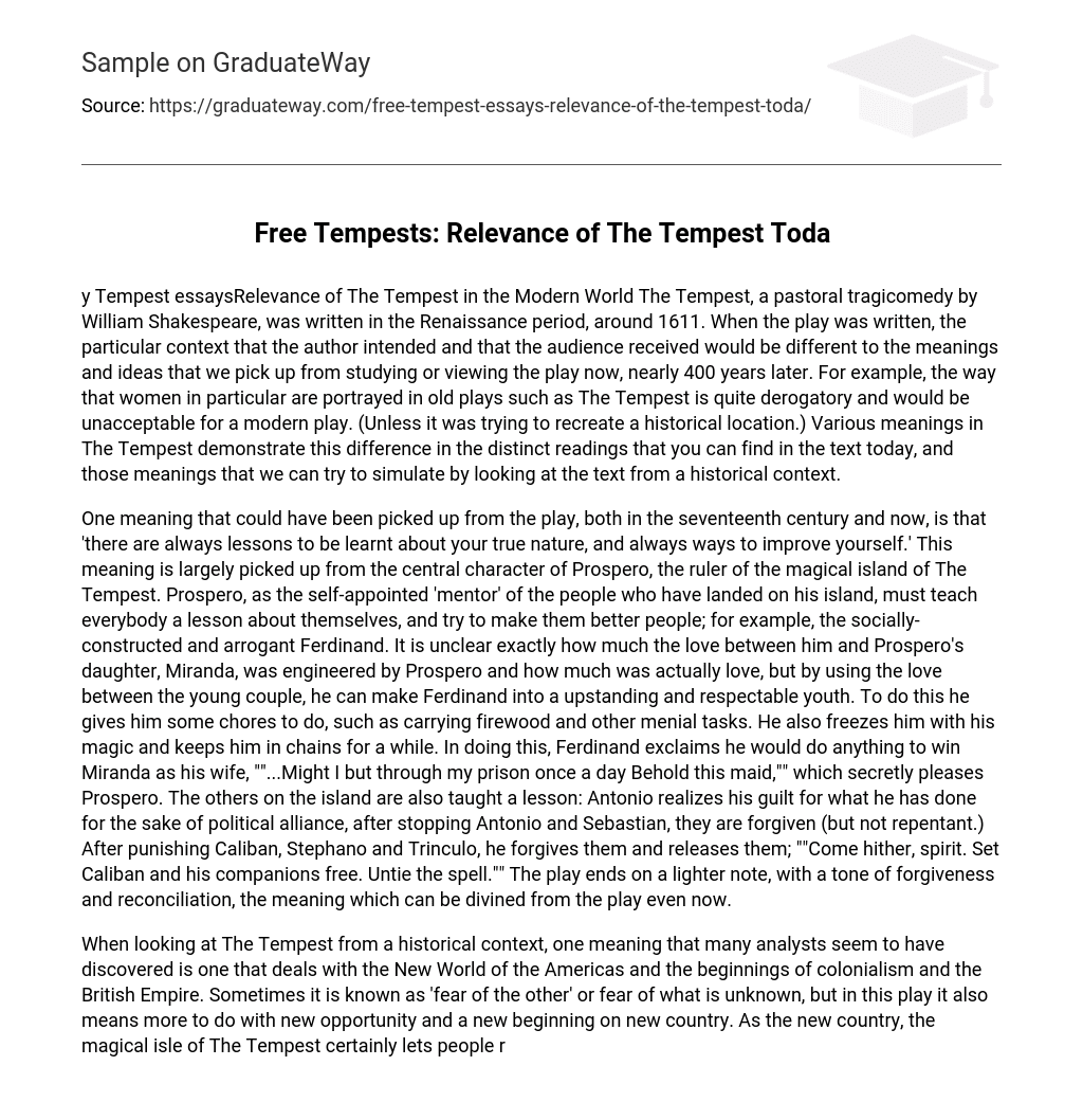 Free Tempests: Relevance of The Tempest Toda