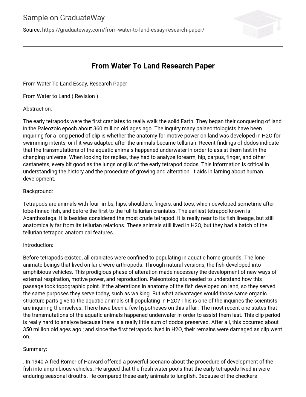 From Water To Land Research Paper