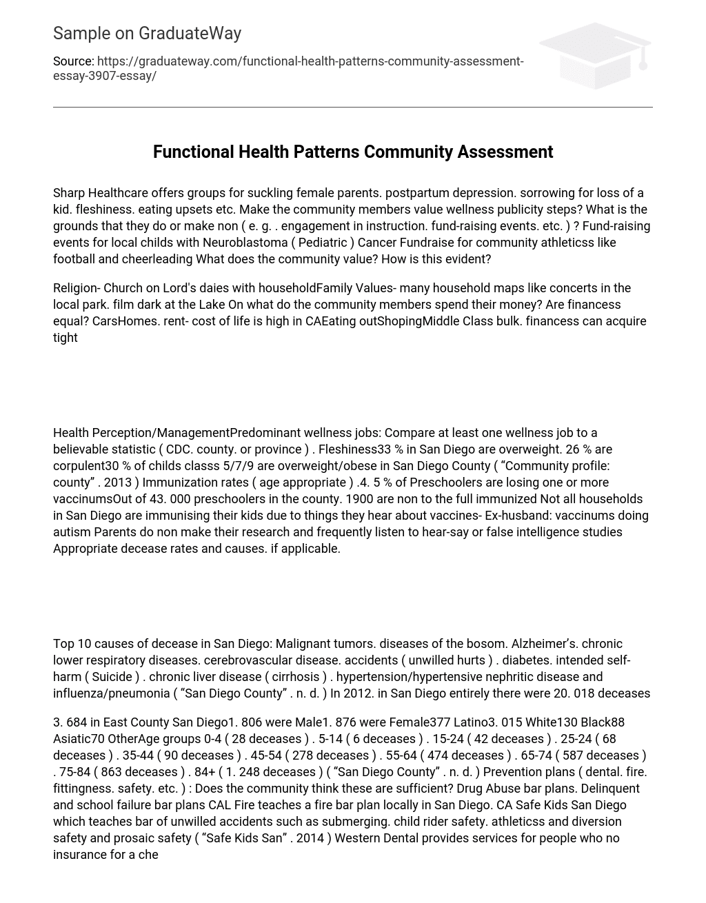 Functional Health Patterns Community Assessment