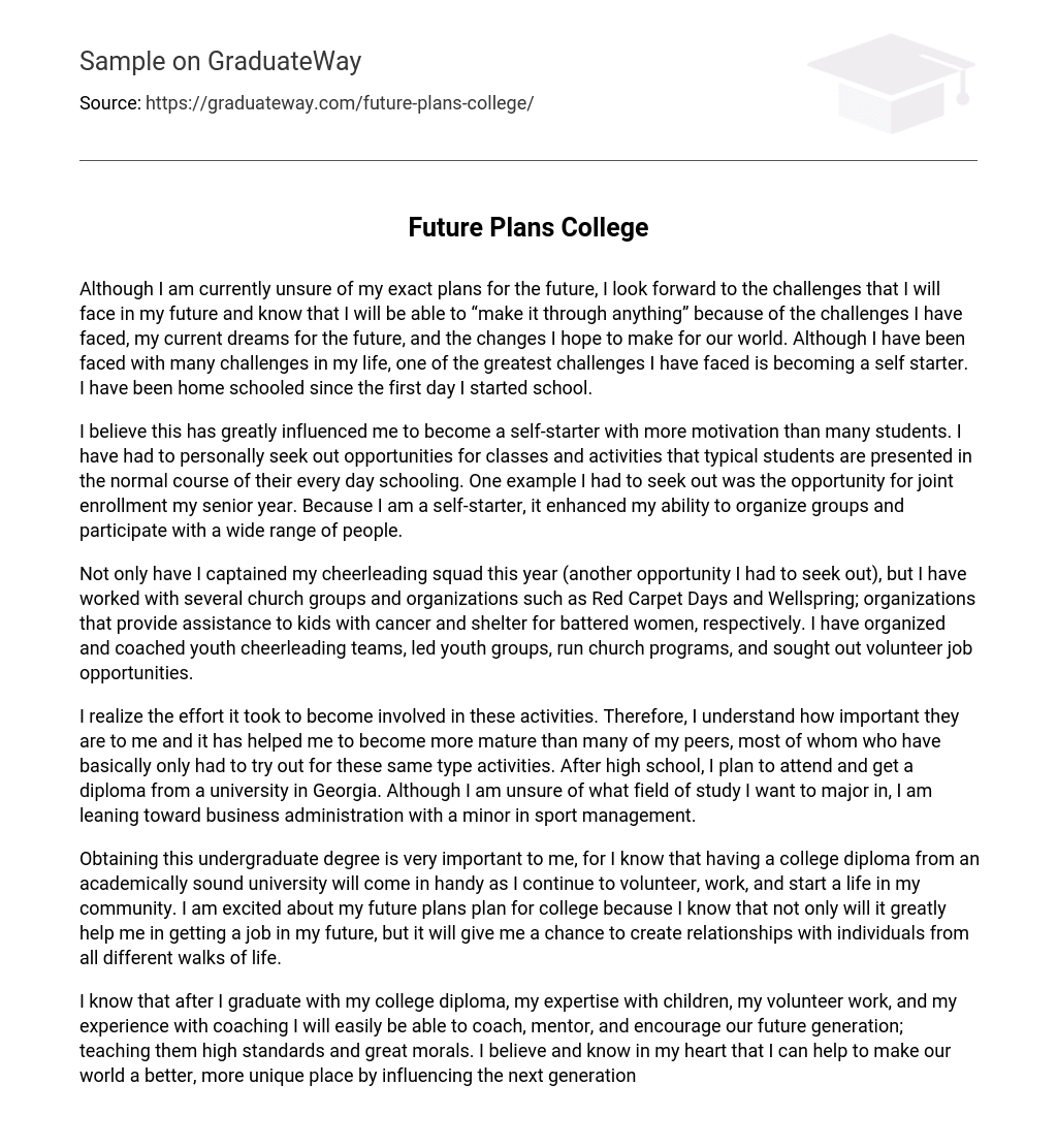 sample essay on future plans
