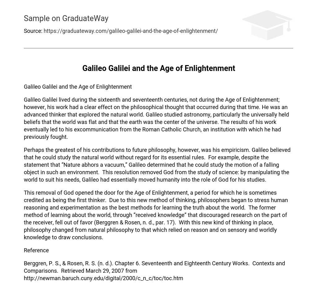 Galileo Galilei and the Age of Enlightenment