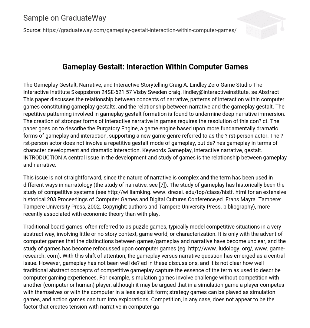 Gameplay Gestalt: Interaction Within Computer Games