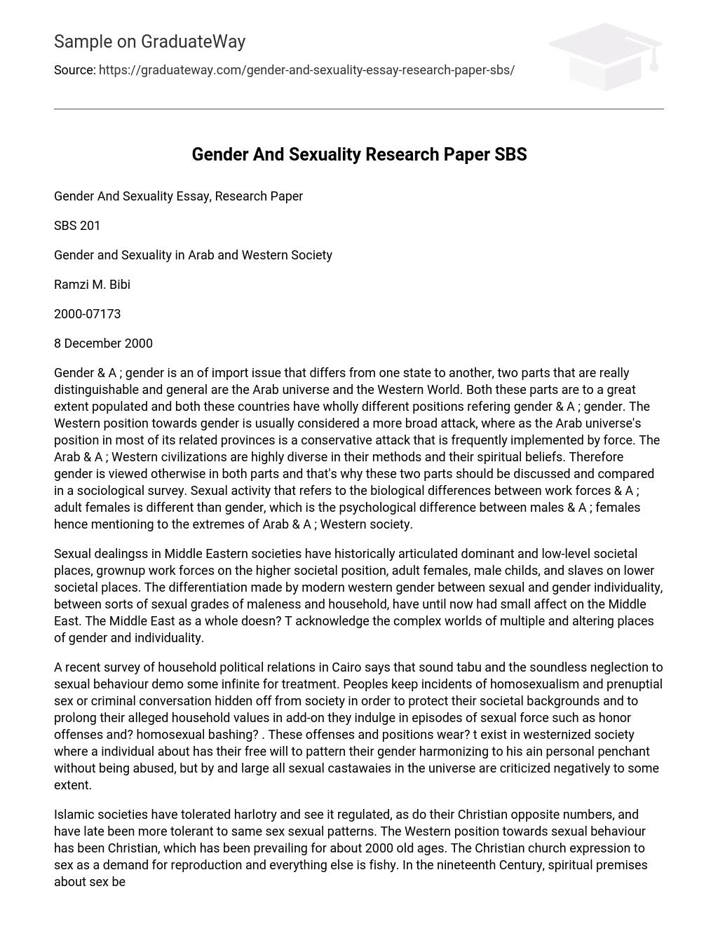 Gender And Sexuality Research Paper SBS