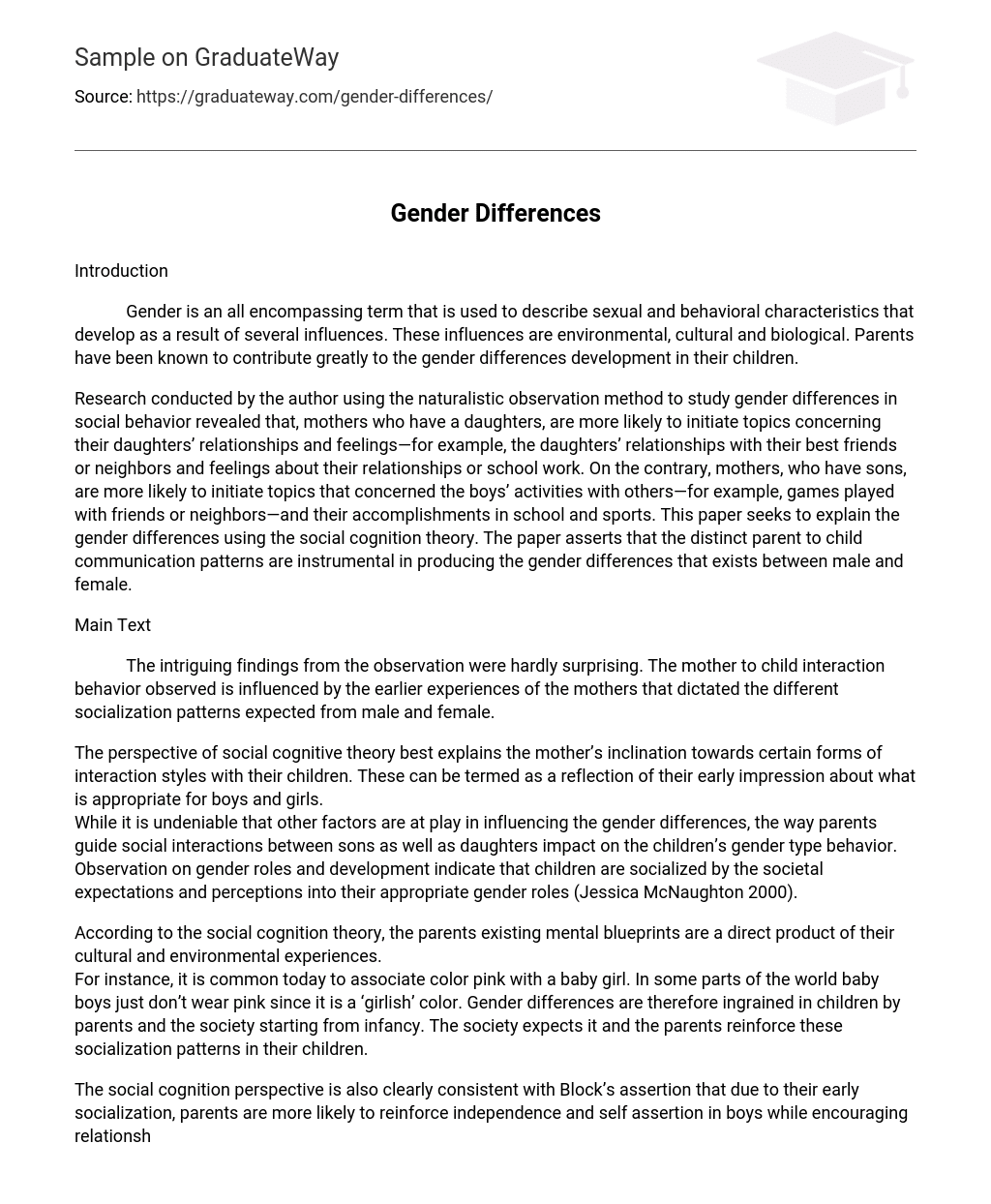 essay about gender differences