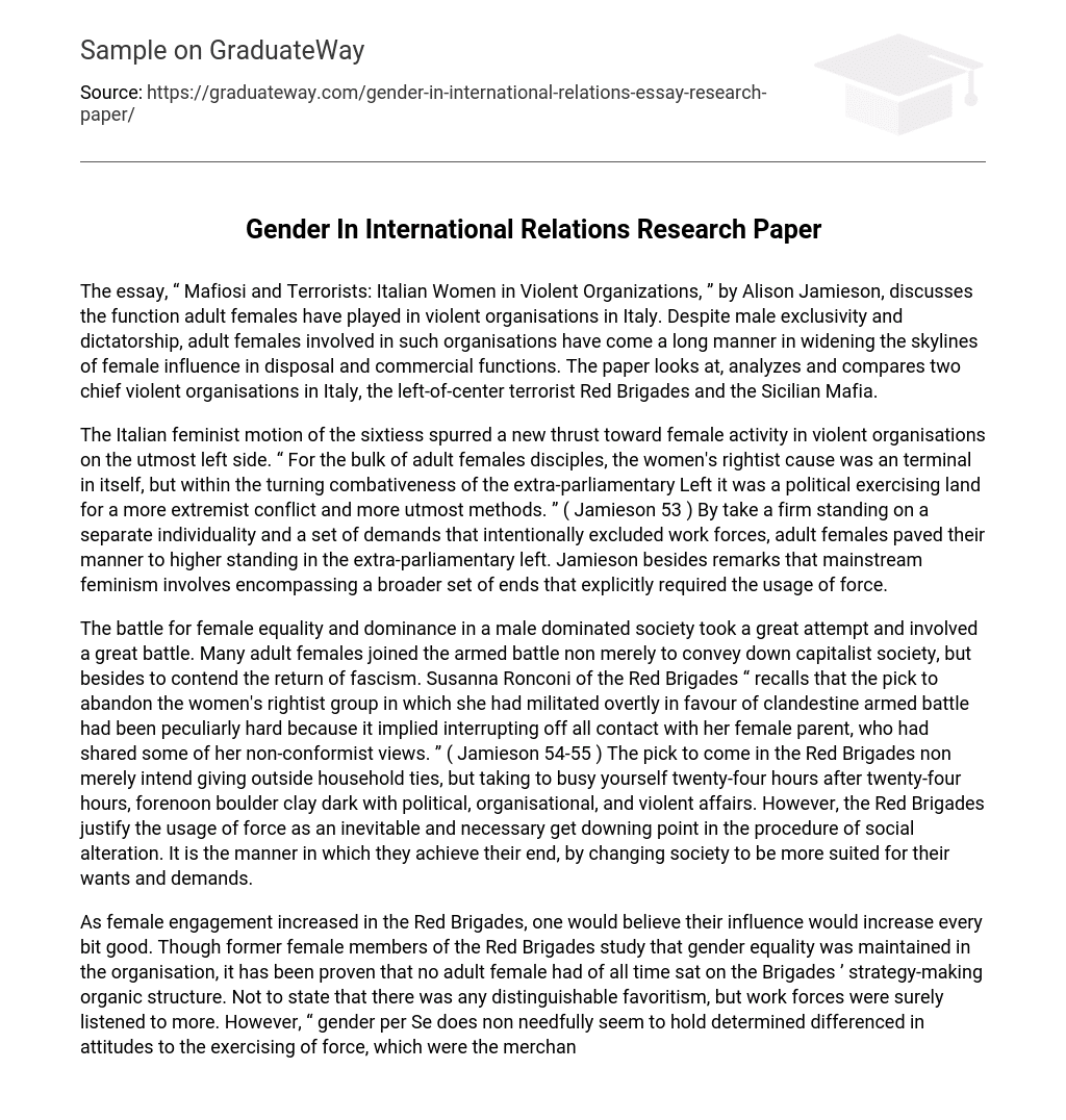 Gender In International Relations Research Paper