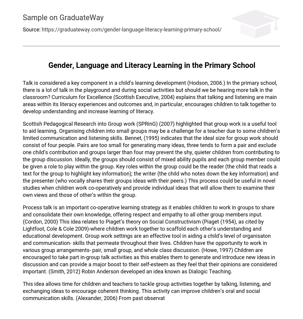 Gender, Language and Literacy Learning in the Primary School
