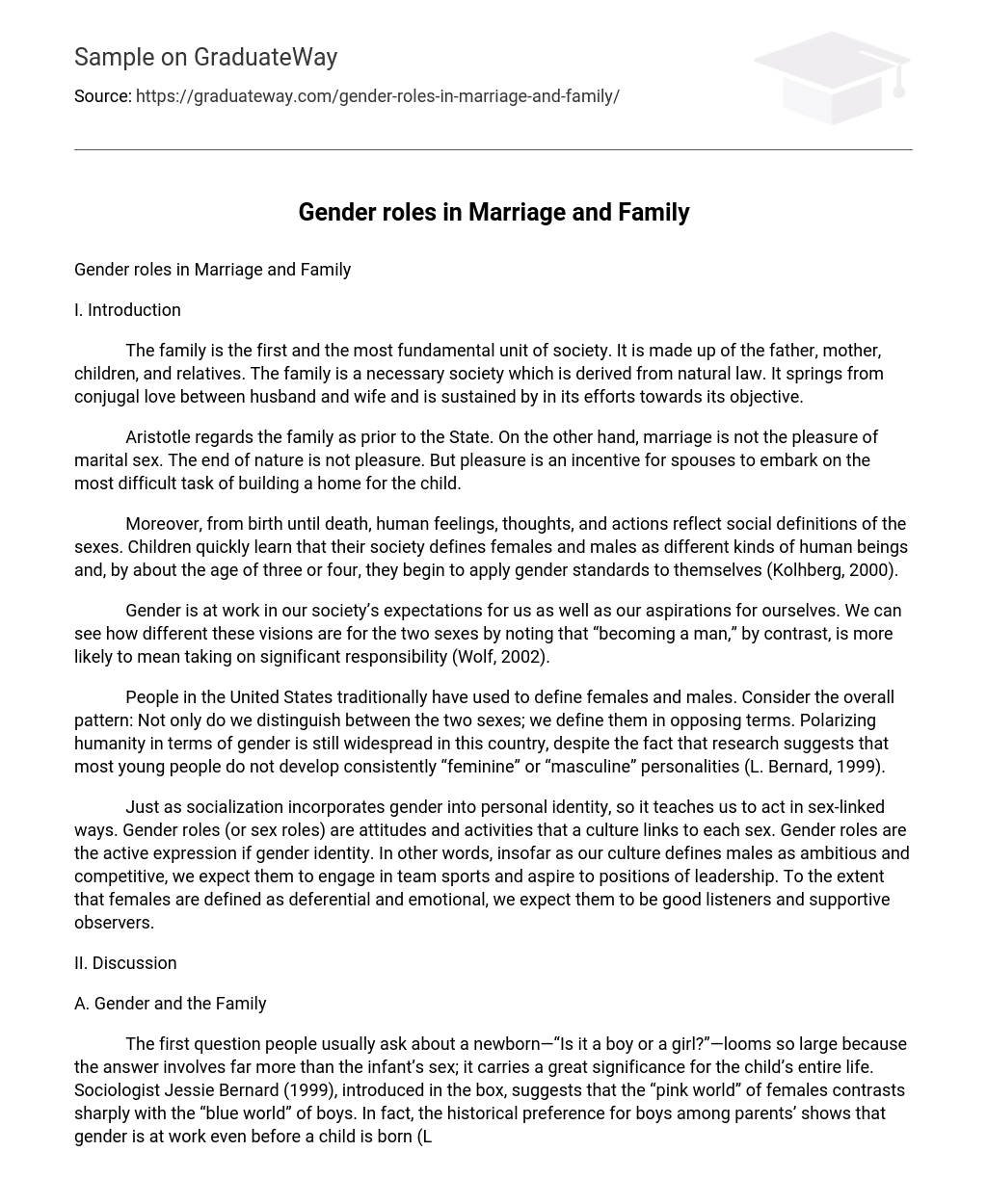 Gender roles in Marriage and Family