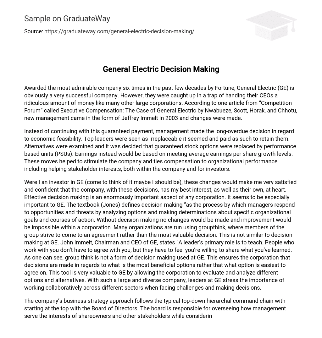 General Electric Decision Making Analysis