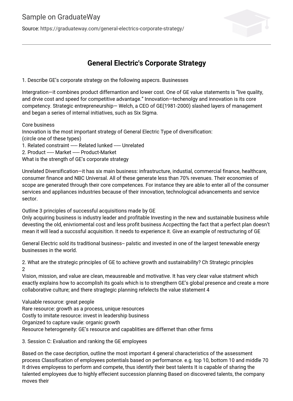 General Electric’s Corporate Strategy