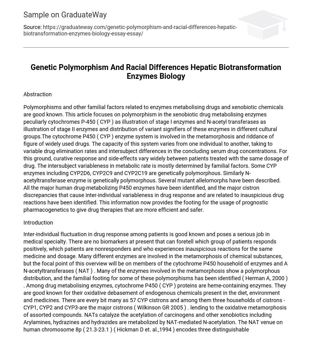 Genetic Polymorphism And Racial Differences Hepatic Biotransformation Enzymes Biology