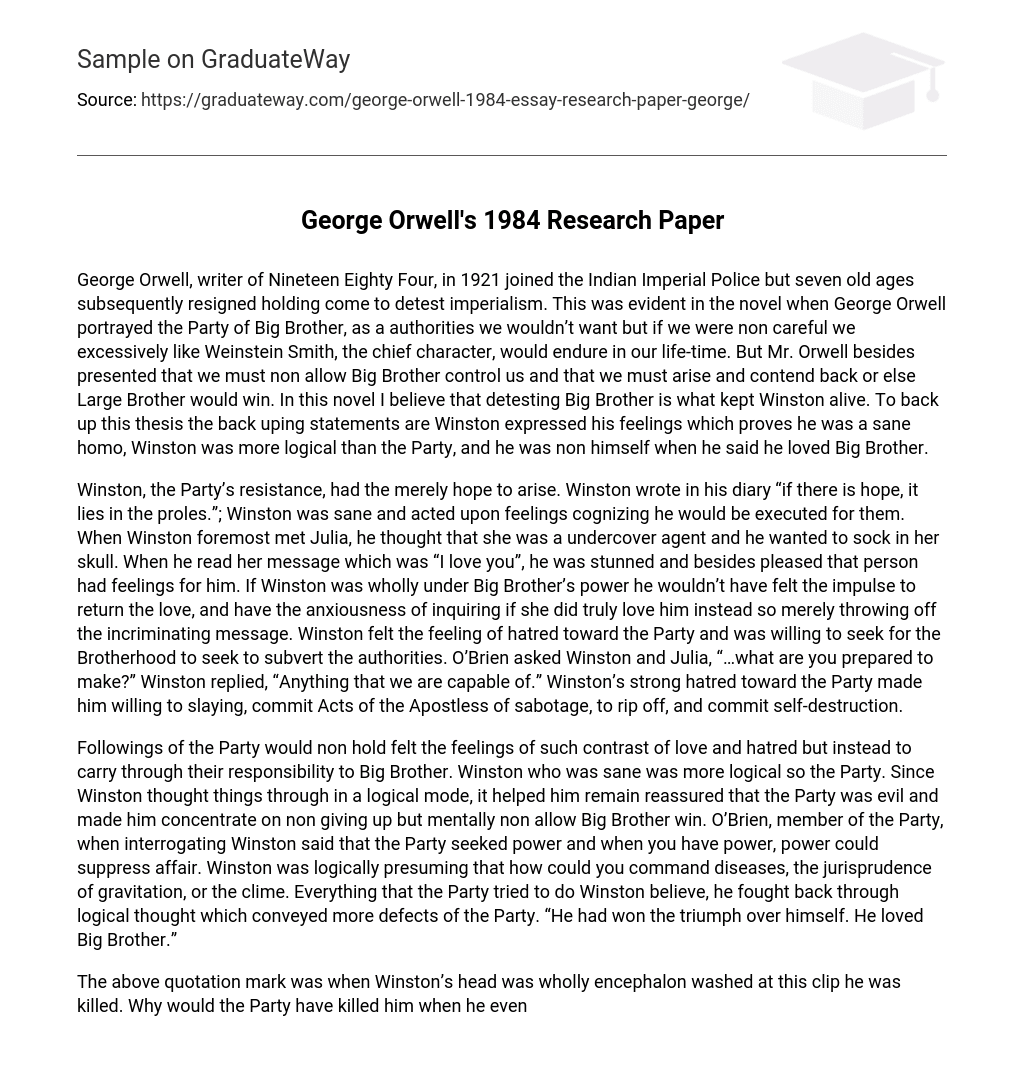 George Orwell’s 1984 Research Paper