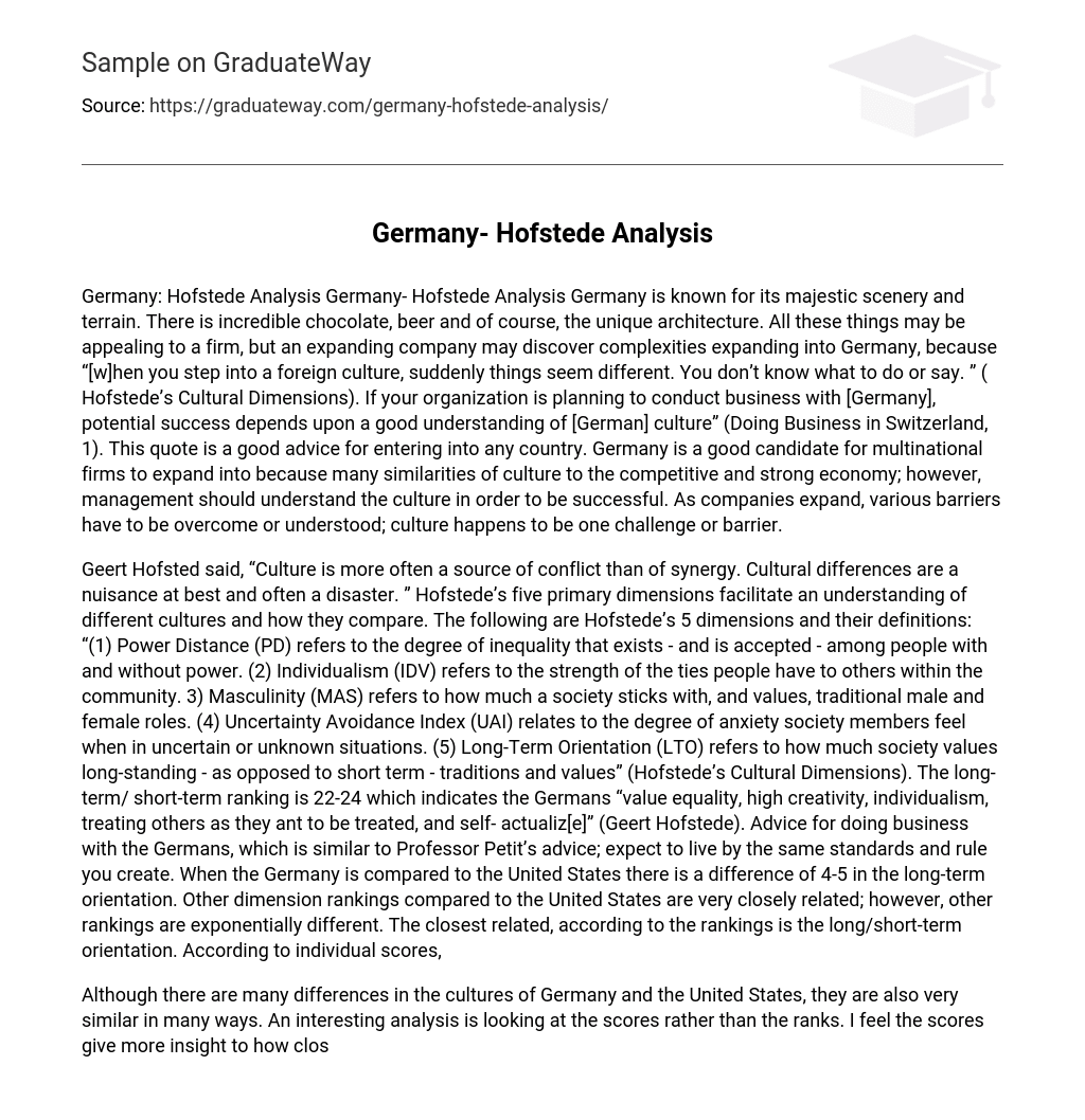 Germany- Hofstede Analysis
