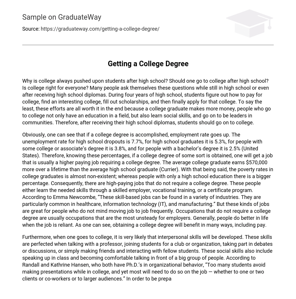  Getting A College Degree Essay Example GraduateWay