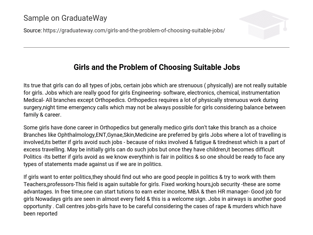 Girls and the Problem of Choosing Suitable Jobs