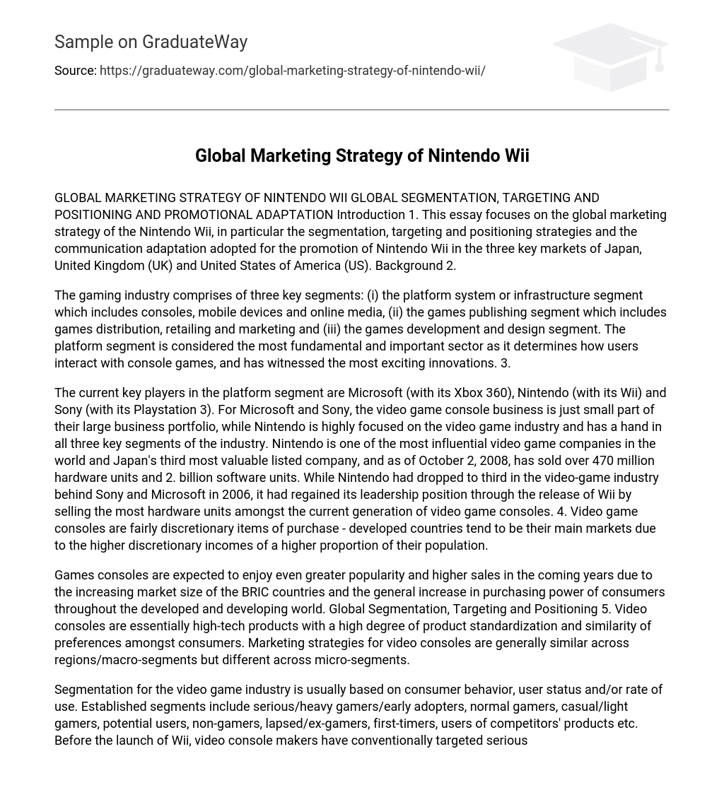 Global Marketing Strategy of Nintendo Wii Analysis