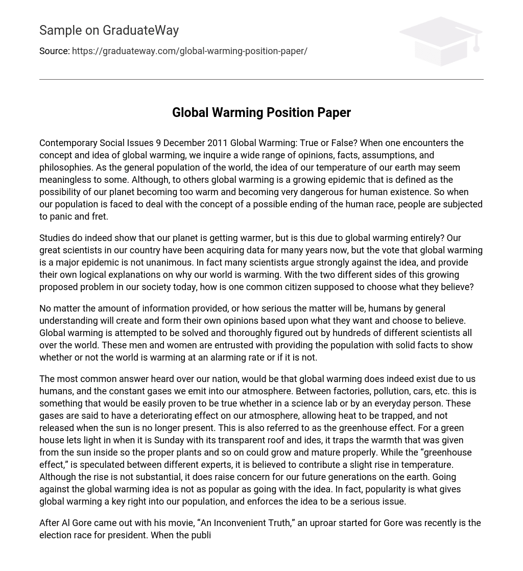 Global Warming Position Paper