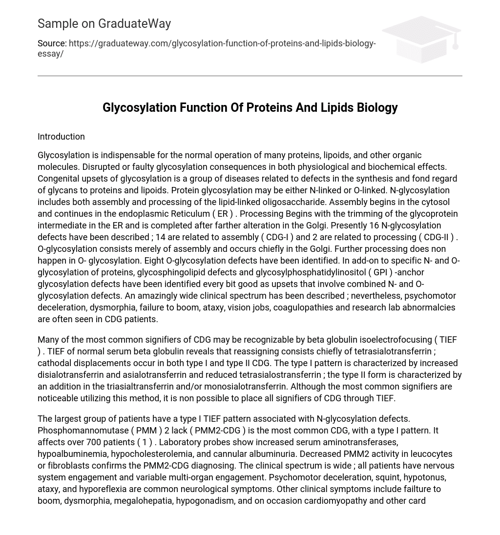 Glycosylation Function Of Proteins And Lipids Biology