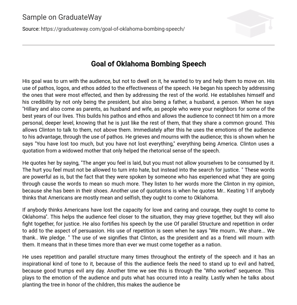 Goal of Oklahoma Bombing Speech Speech Analysis