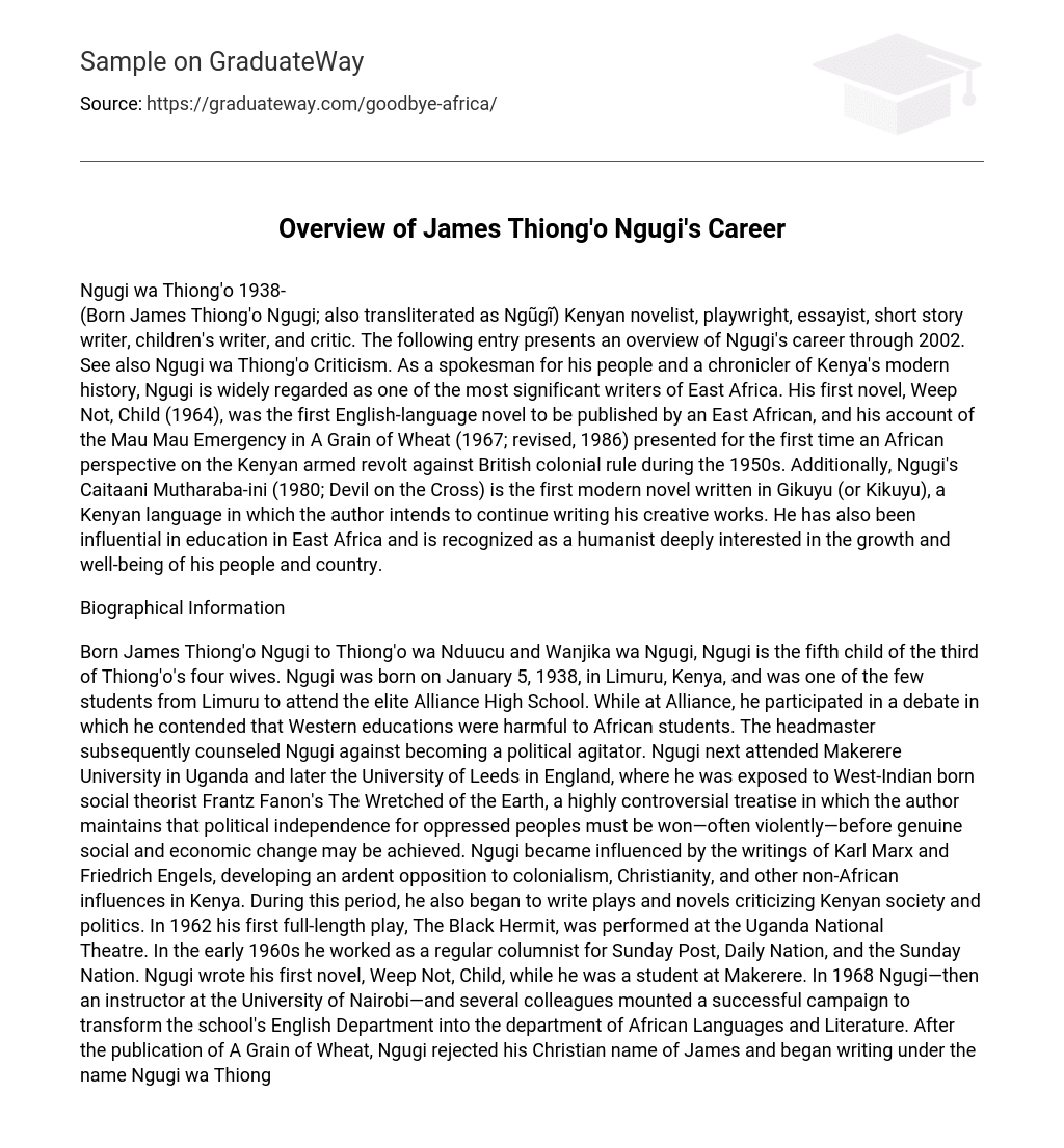 Overview of James Thiong’o Ngugi’s Career