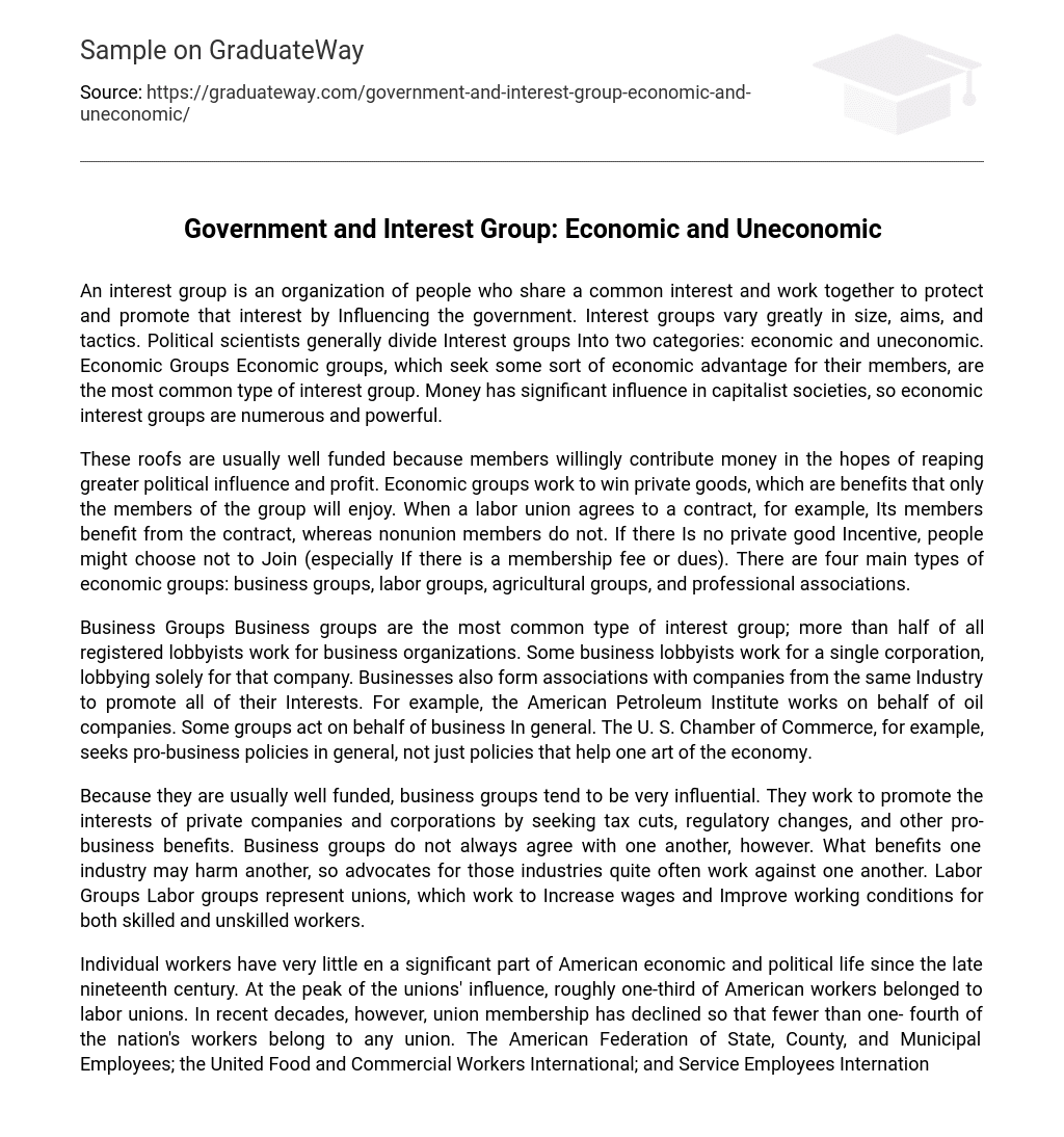 Government and Interest Group: Economic and Uneconomic