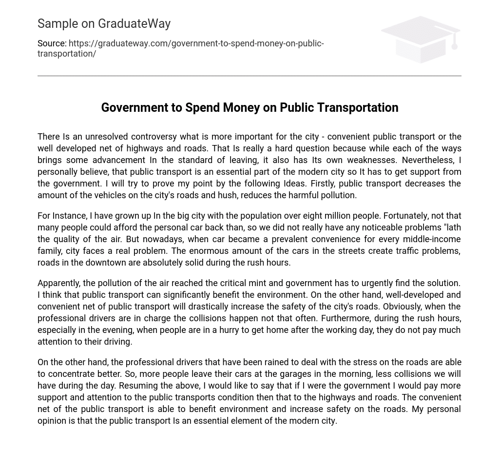 Government to Spend Money on Public Transportation