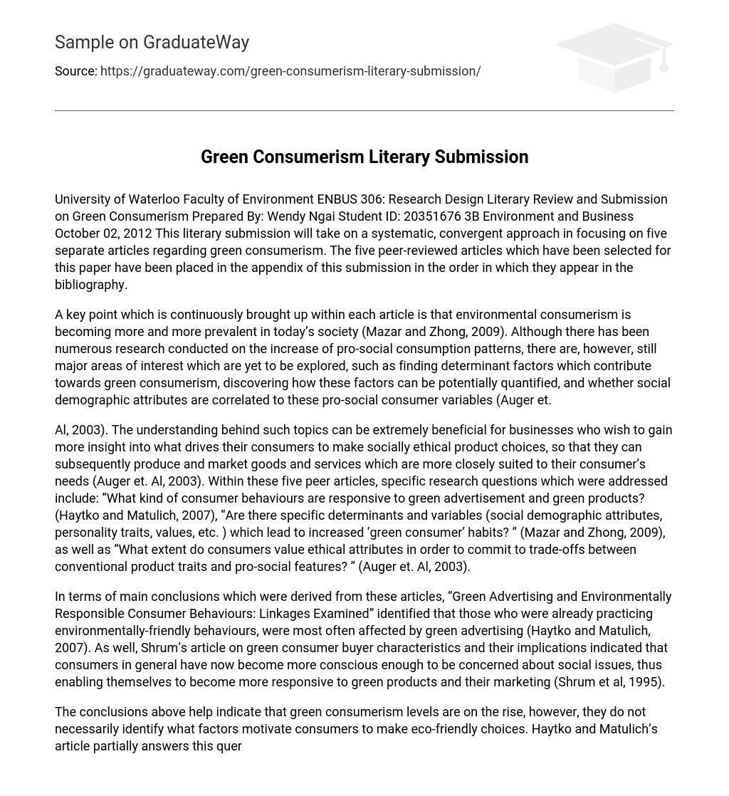 Green Consumerism Literary Submission