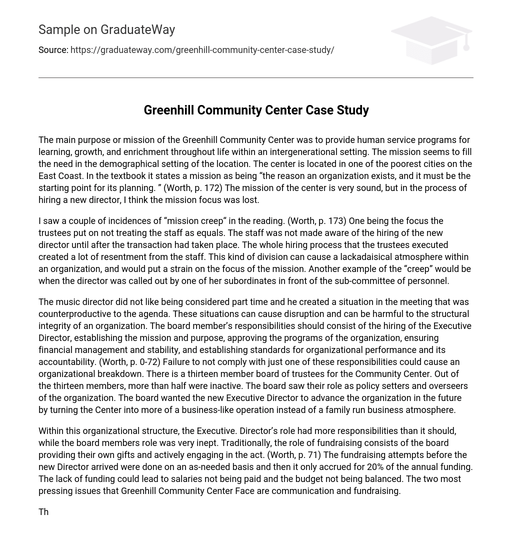 Greenhill Community Center Case Study