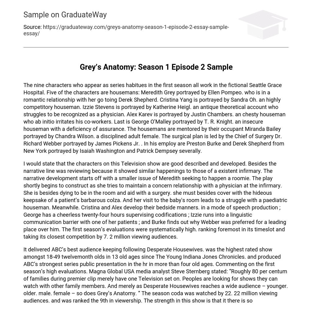 Grey’s Anatomy: Season 1 Episode 2 Sample