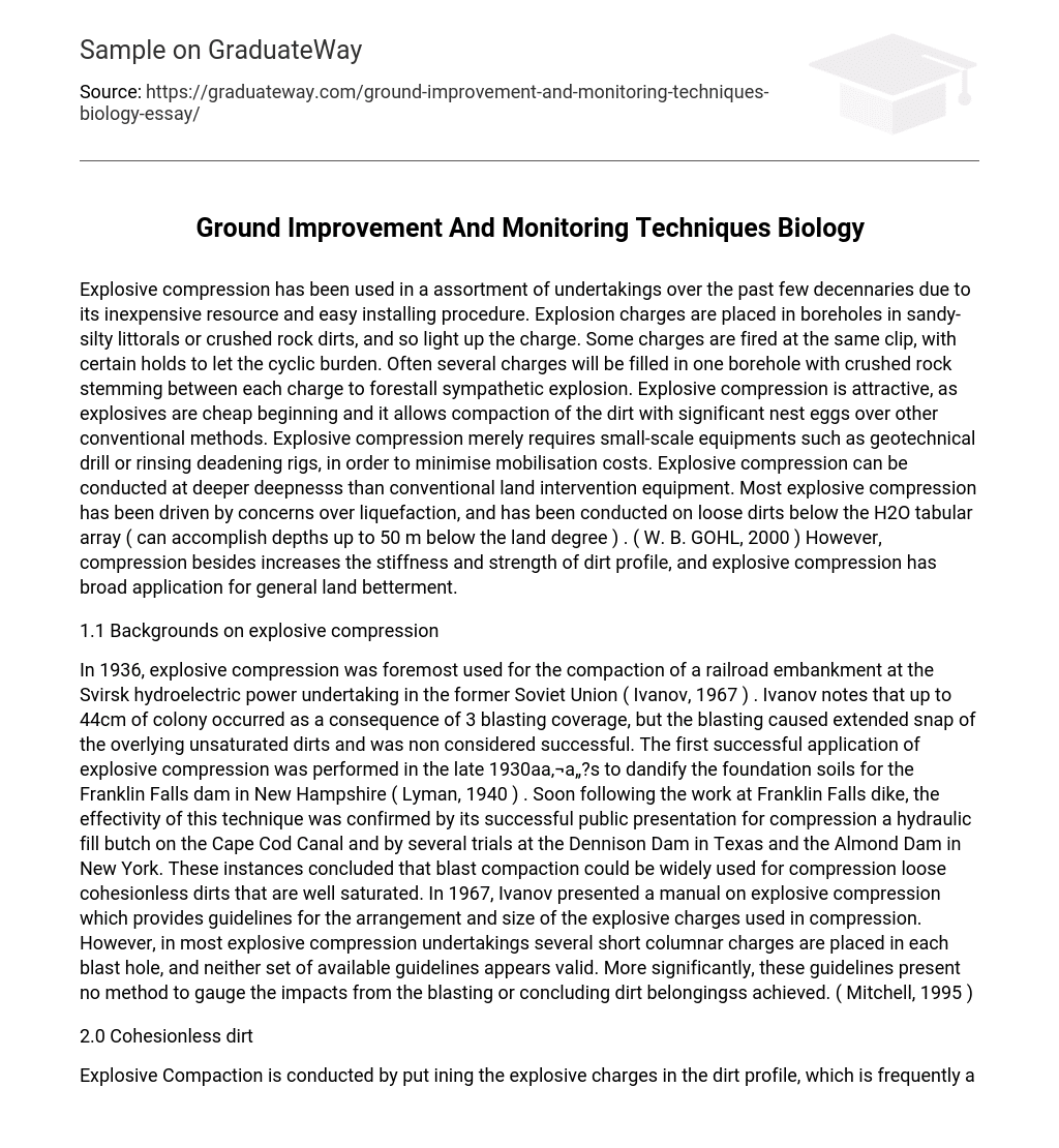 Ground Improvement And Monitoring Techniques Biology
