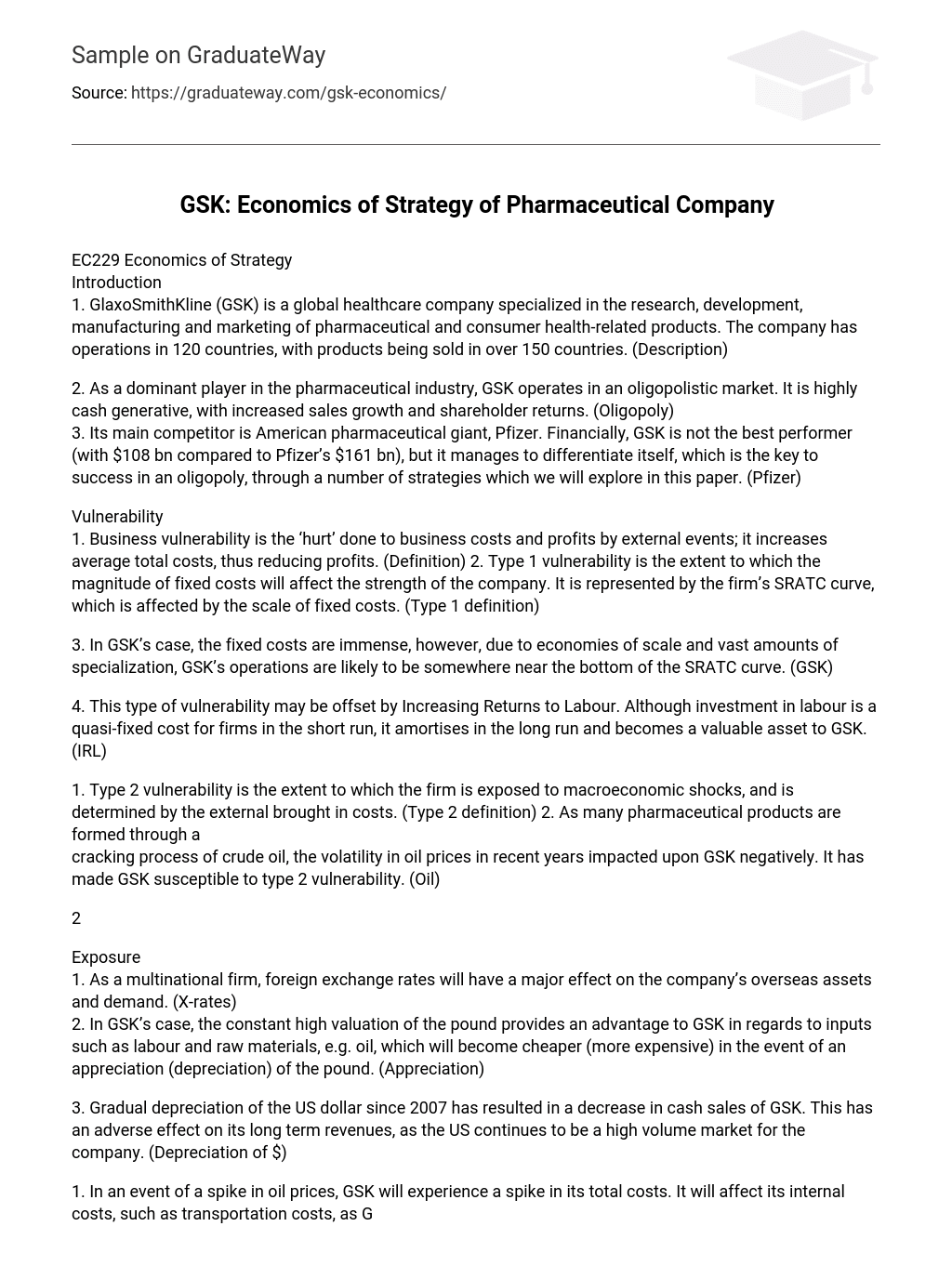 GSK: Economics of Strategy of Pharmaceutical Company