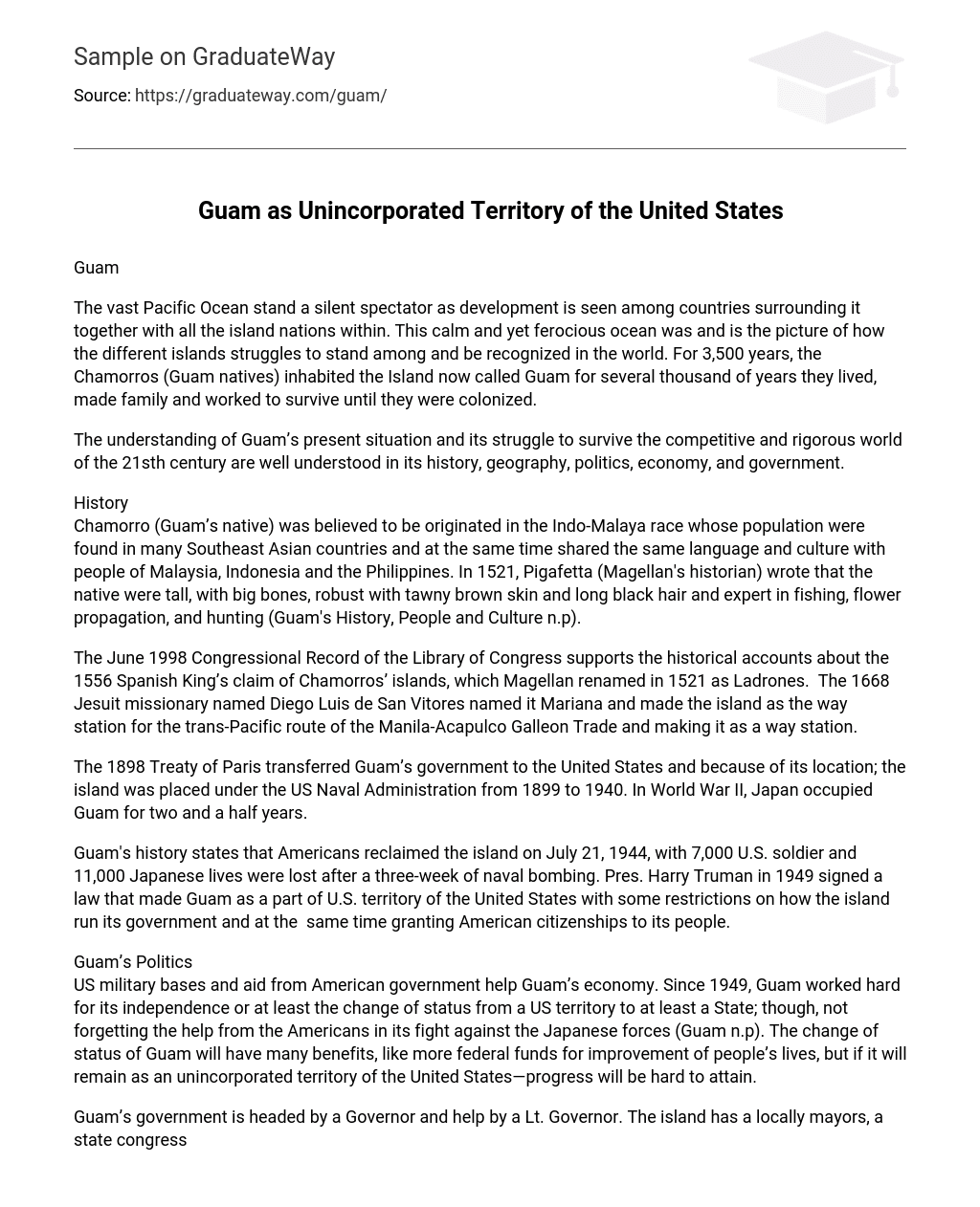 Guam as Unincorporated Territory of the United States