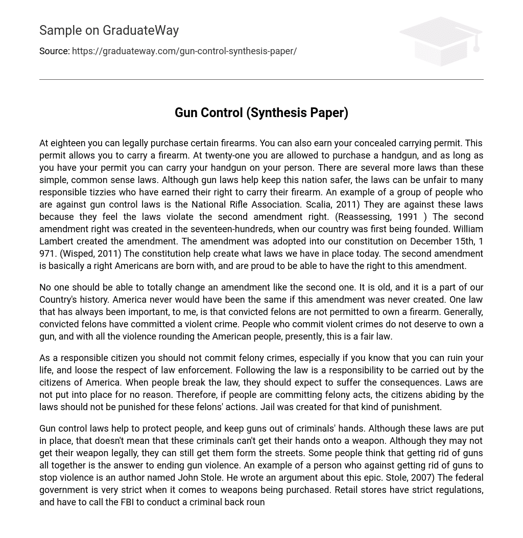Gun Control (Synthesis Paper) Research Paper