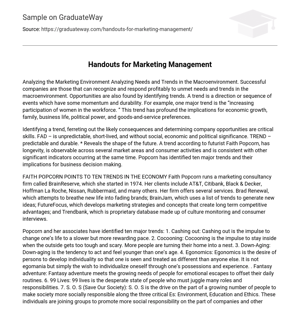 Handouts for Marketing Management