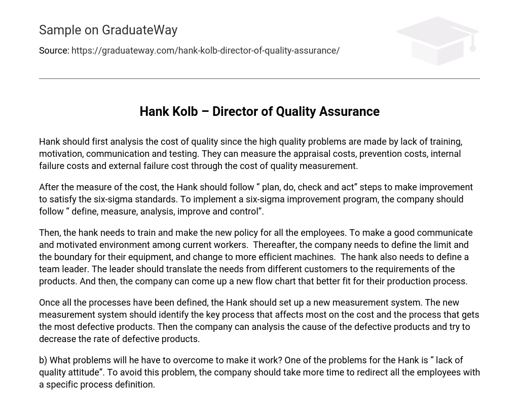 Hank Kolb – Director of Quality Assurance