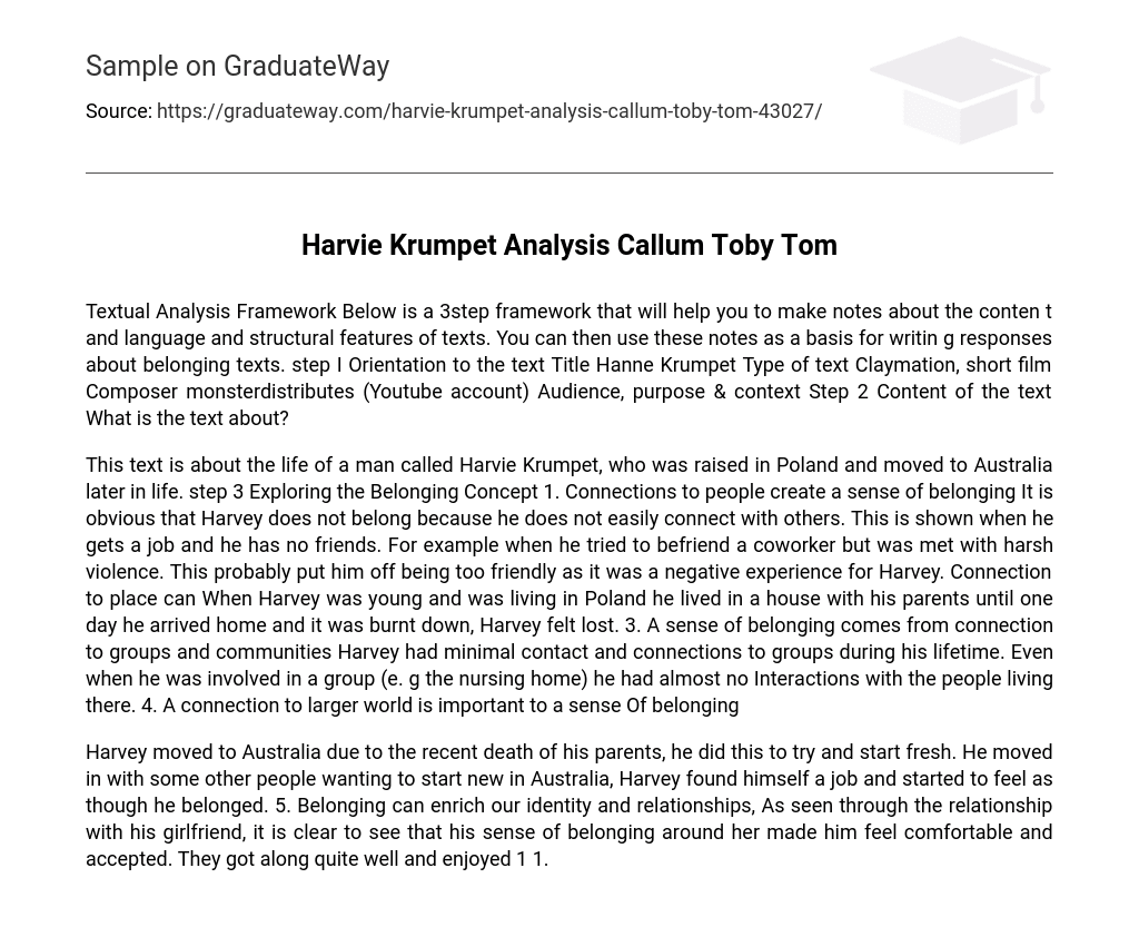 Harvie Krumpet Analysis Callum Toby Tom
