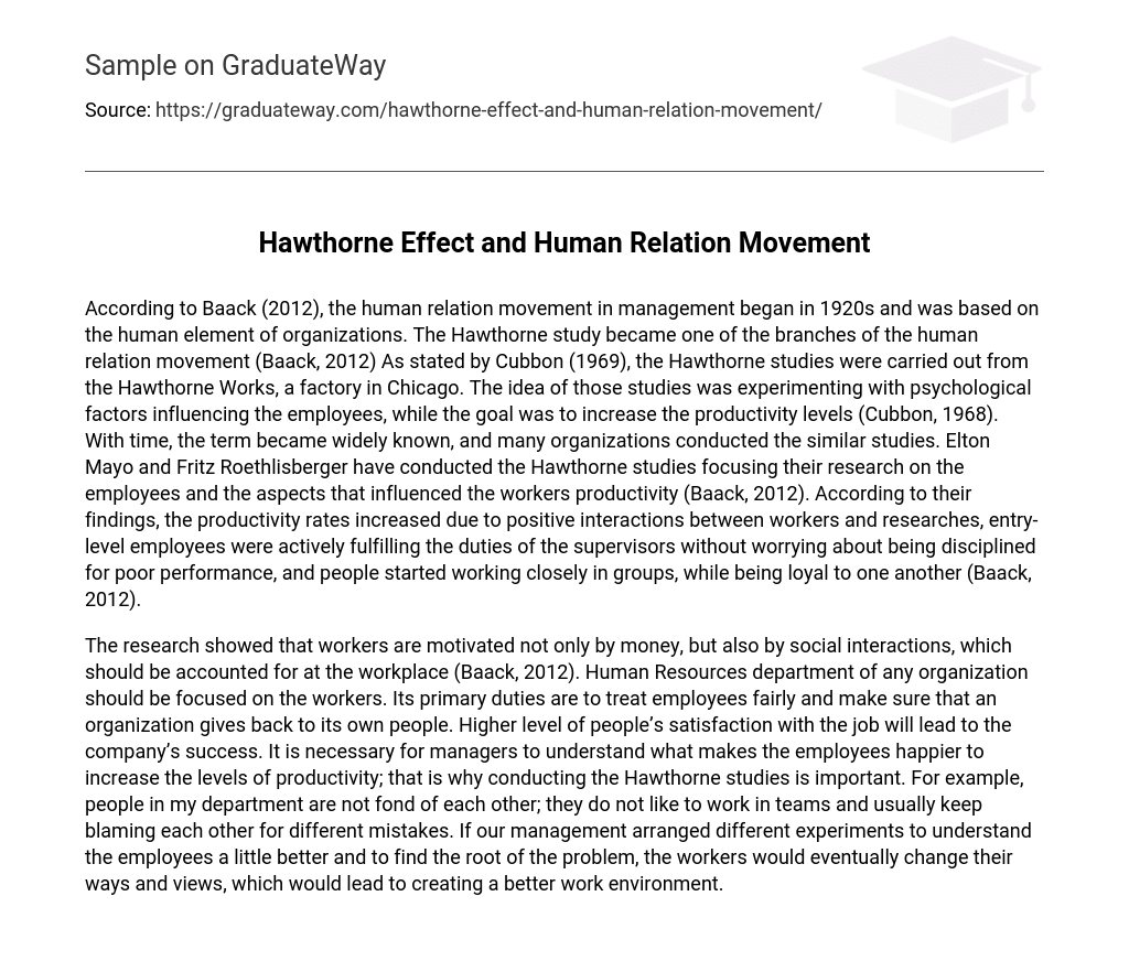 Hawthorne Effect and Human Relation Movement