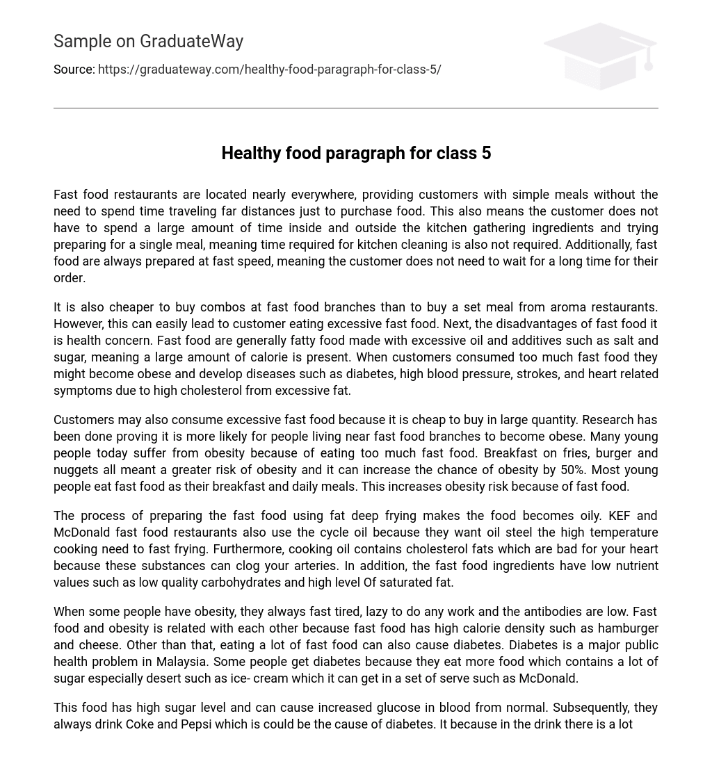Healthy food paragraph for class 5
