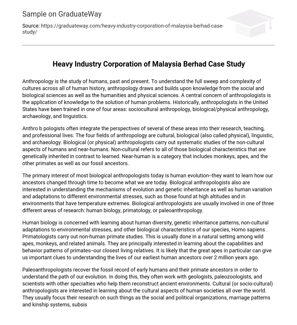 Heavy Industry Corporation of Malaysia Berhad Case Study