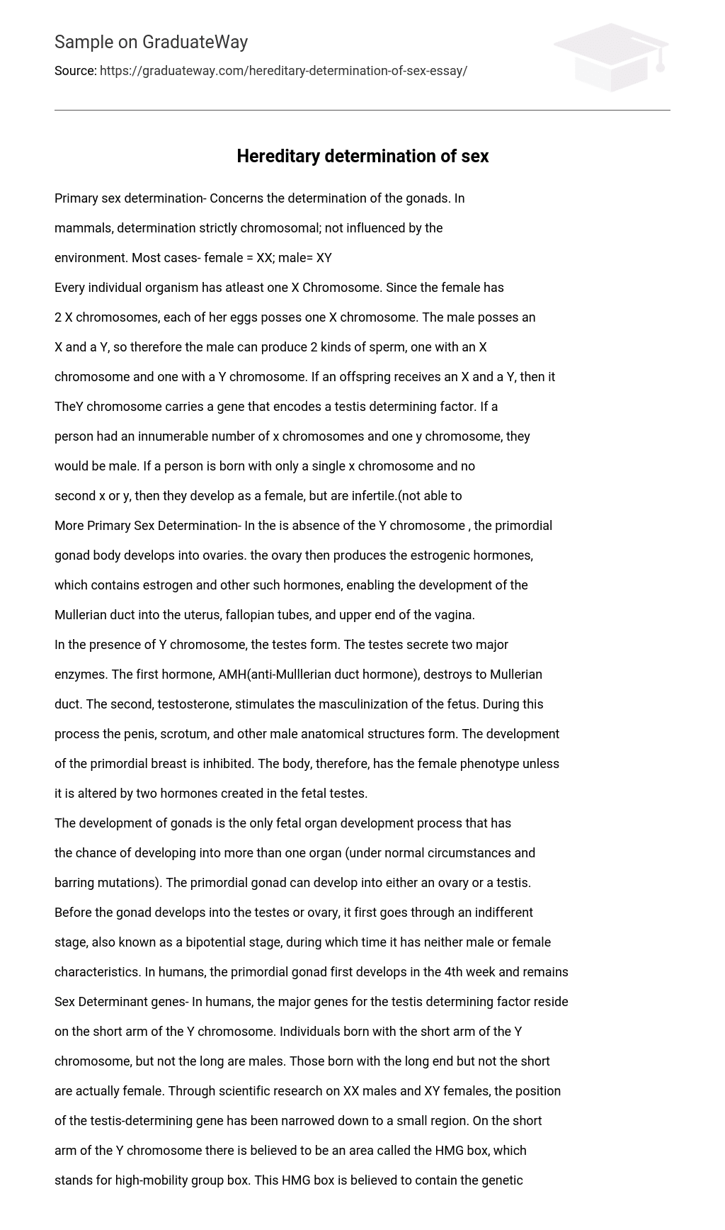 Primary Sex Determination – Concerns the Determination of the Gonads