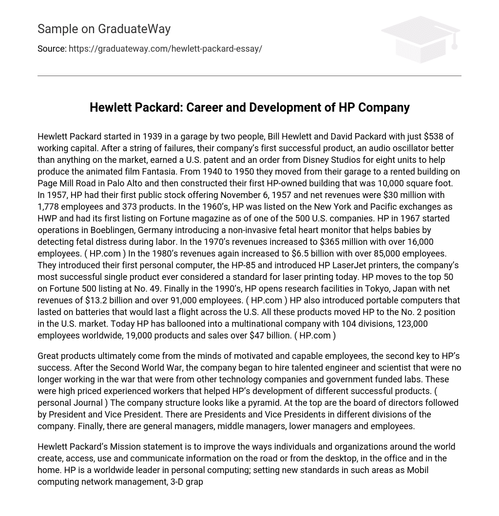Hewlett Packard: Career and Development of HP Company