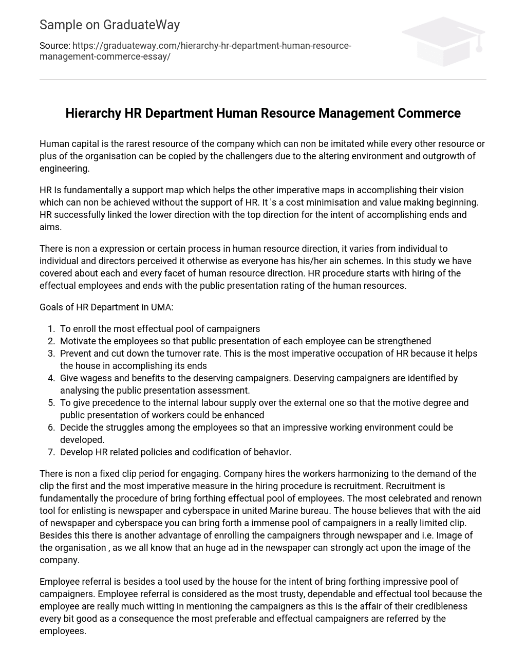 Hierarchy HR Department Human Resource Management Commerce