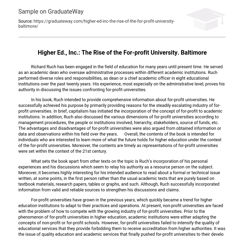 Higher Ed., Inc.: The Rise of the For-profit University. Baltimore